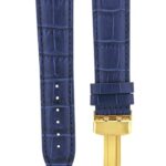 Ewatchparts 17MM LEATHER WATCH STRAP BAND COMPATIBLE WITH DEPLOYMENT CLASP BUCKLE BAUME MERCIER BLUE GOLD