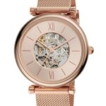 Fossil Women’s Carlie Automatic Stainless Steel Mesh Three-Hand Watch, Color: Rose Gold (Model: ME3175)