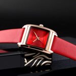 Dress Watch for Women Business Casual Square Watch with Red Leather Strap