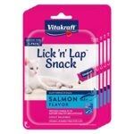 Vitakraft Lick ‘n’ Lap Salmon Flavor Cat Treats, Highly Palatable Wet Pet Snack, 4 Packs of 5 Grab-n-Go Squeeze Tubes Each