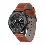 BOSS Men’s Stainless Steel Quartz Watch with Leather Strap, Brown, 22 (Model: 1513851)