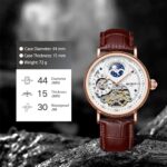 IK COLOURING Mens Luxury Skeleton Automatic Mechanical Wrist Watches Leather Moon Phrase Luminous Hands Self-Wind Watch,Tourbillon Automatic Waterproof Wrist Watch for Men Gift(Brown)