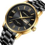 CRRJU Men’s Casual Luxury Watches Minimalist Quartz Waterproof Wristwatches for Men Stainsteel Steel Band Watch (Black Gold)