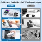 3 in 1 Wireless Charger for iPhone MagSafe Foldable – Magnetic Travel 18W Fast Charging Station Soft Silicone Sleep-Friendly Portable Charger Stand for iPhone 15/14/13/12 Apple Watch AirPods Pro Qi