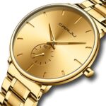 Mens Watches Ultra-Thin Minimalist Waterproof-Fashion Wrist Watch for Men Unisex Dress with Stainless Steel Band All Gold
