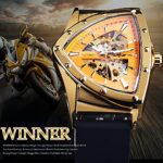 FORSINING Triangular Gold Shield Automatic Mechanical Watch, Oversized Dial Fully Hollowed Out Dial Design, Automatic Movement, 20MM Wide Soft Silicone Strap