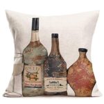 Asamour Set of 4 Decorative Wine Pillow Covers Cotton Linen Cabernet Winery Wine Cup Glass Pattern Throw Pillow Cushion Cover 18’’x18’’ Wine Cellar Chateau Home Decor Pillows Square Pillowcases