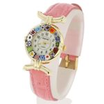 GlassOfVenice Murano Glass Millefiori Watch with Leather Band – Pink Multicolor