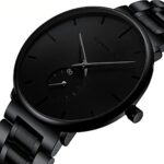 FIZILI Mens Watches Ultra-Thin Minimalist Waterproof-Fashion Wrist Watch for Men Unisex Dress with Stainless Steel Band-Black Hands