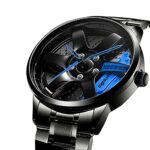 BOYADKA Car Wheel Watch, Stainless Steel Watch with Japanese Quartz Movement, Waterproof Sports Wrist Watch with Car Rim Hub Design for Men/Car Enthusiast (Blue)