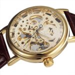 SEWOR Men’s Mechanical Skeleton Transparent Vintage Style Leather Wrist Watch (Gold-1)