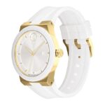 Movado Men’s Bold Fusion Pale Gold Ionic Plated Stainless Steel Case with a White Silicone Strap, White (Model: 3600899)