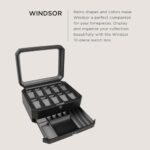 WOLF Windsor 10-Piece Watch Box with Drawer, Black – Features 10 Watch Compartments, Eight Ring Rolls & 17 Jewelry Compartments – Vegan Leather Exterior