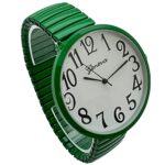 New Womens Geneva 43mm Large Number Dial Japanese Movt Stretch Watch (Green) (15304)