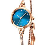 Tonnier Women Watches Women’s 3MM Brilliant Jewelry Bracelet Watch with Blue Face Waterproof Quartz Wristwatch for Female
