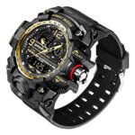 AIMES Men’s Watch Sports Outdoor Waterproof Military Watches Black Auto Date LED Large Face Multi Function Dual Time Tactics Stopwatch Alarm Wristwatch