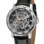 Men’s Boy’s Fashion Mechanical Wristwatch Transparent Dial with Skeleton Design Leather Band Automatic Manual-Winding Watch