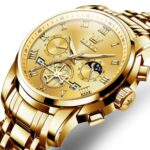 OLEVS Gold Watch for Men,Business Casual Men Watches, Large Stainless Steel Chronograph Gold Watch,Water Resistant Luminous Quartz Wrist Watch,Business Casual Gifts Watch for Male