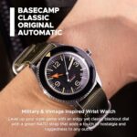 UNDONE Basecamp Classic Original 40mm 100M Water Resistance Automatic Watch with Green Nylon Strap and Black Dial